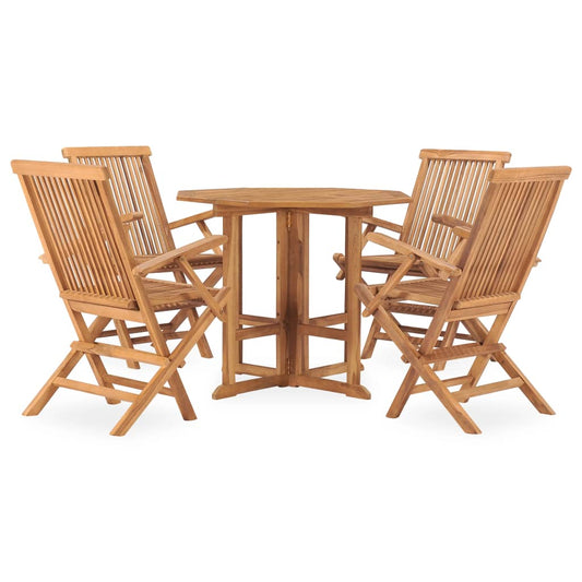 vidaXL Outdoor Dining Set | Natural Teak | 5 Piece | Folding | Round