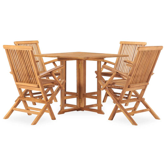 3059982 vidaXL 5 Piece Folding Outdoor Dining Set Solid Teak Wood (2x315443+315448)