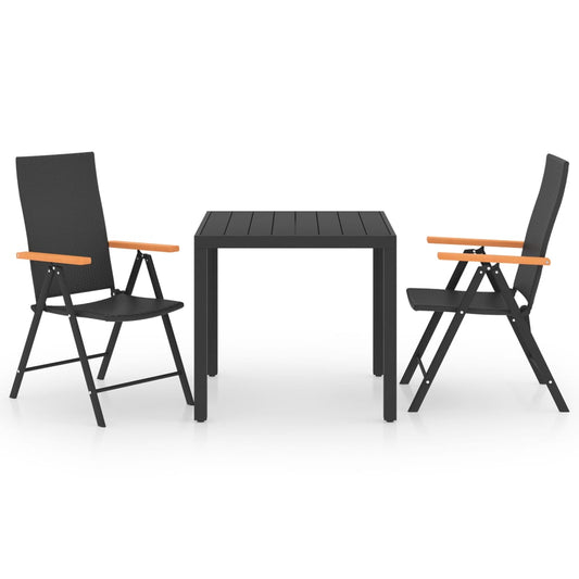 vidaXL Dining Set | Black, Brown | PE rattan, WPC, aluminium | Small