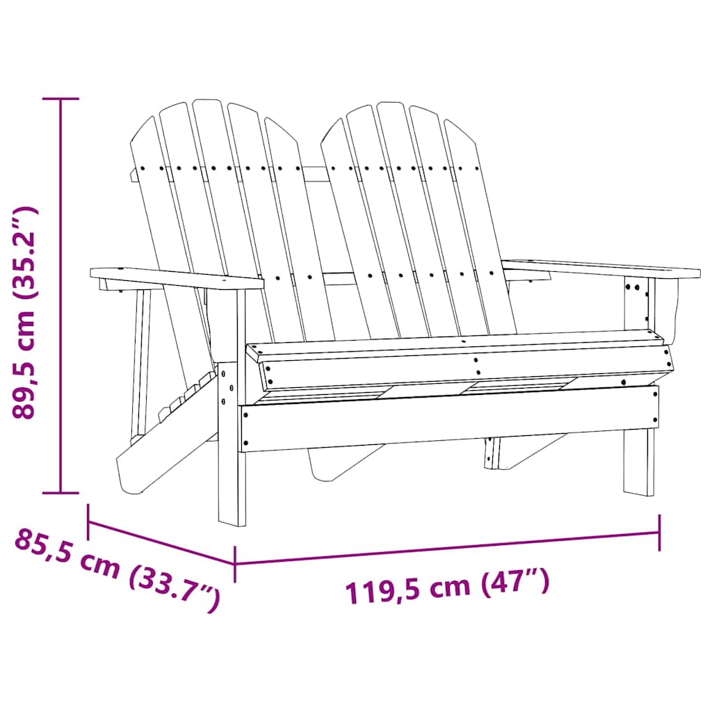vidaXL 2-Seater Garden Adirondack Chair Solid Fir Wood