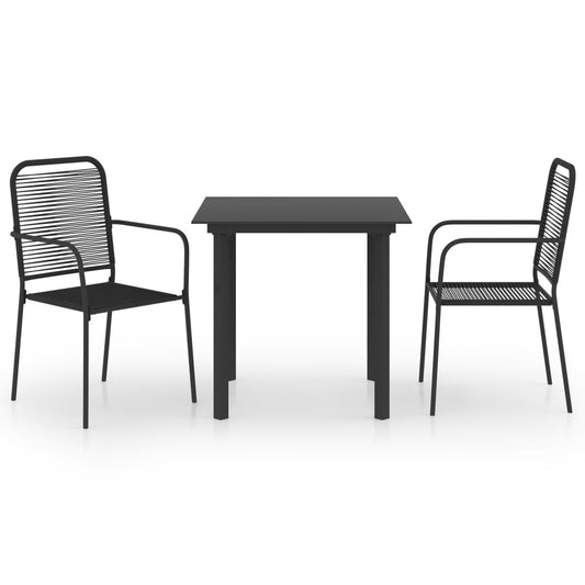vidaXL Garden Dining Set | Black | Powder-coated steel, glass, cotton rope