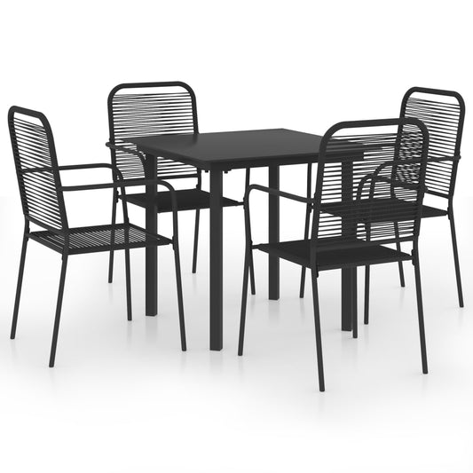 vidaXL Garden Dining Set | Black | Powder-coated steel, glass, cotton rope