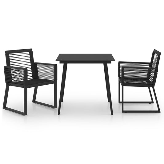 vidaXL Dining Set | Black | PVC rattan, powder-coated steel, glass | 3-piece set