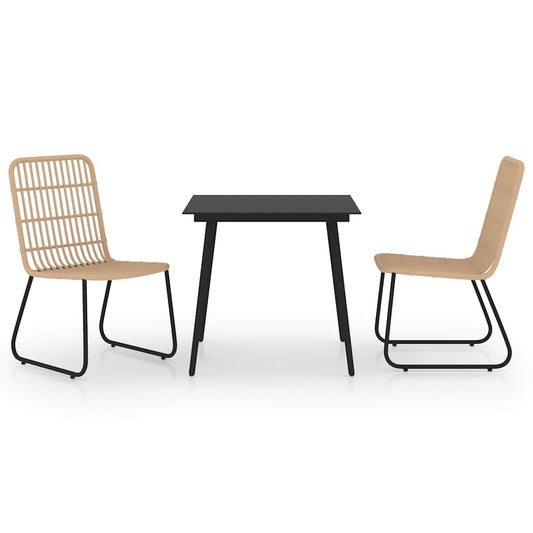 vidaXL Dining Set | Oak and Black | Poly Rattan, Powder-Coated Steel, Glass