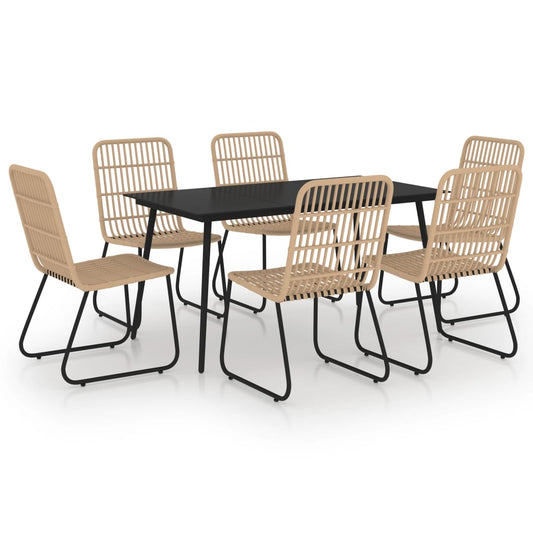 vidaXL Dining Set | Oak and black | Poly rattan, powder-coated steel, glass