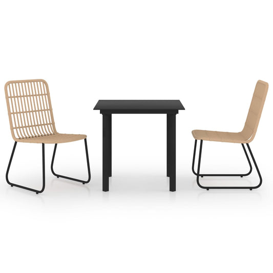 vidaXL Dining Set | Oak and black | Poly rattan, powder-coated steel, glass