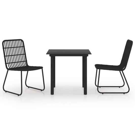 vidaXL Dining Set | Black | Poly rattan, powder-coated steel, tempered glass