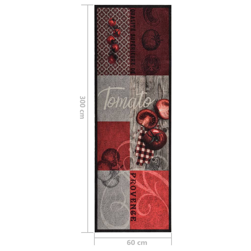 vidaXL Kitchen Carpet | Red, Grey | Soft velvet top, latex base | 60x300 cm