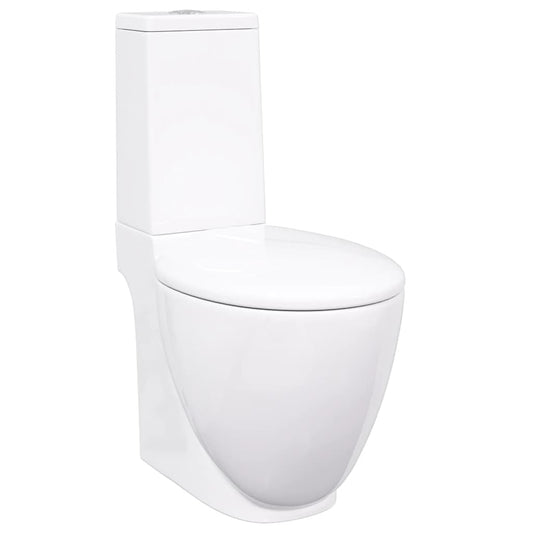 3059888 vidaXL WC Ceramic Toilet Bathroom Round Toilet Bottom Water Flow White(141135)