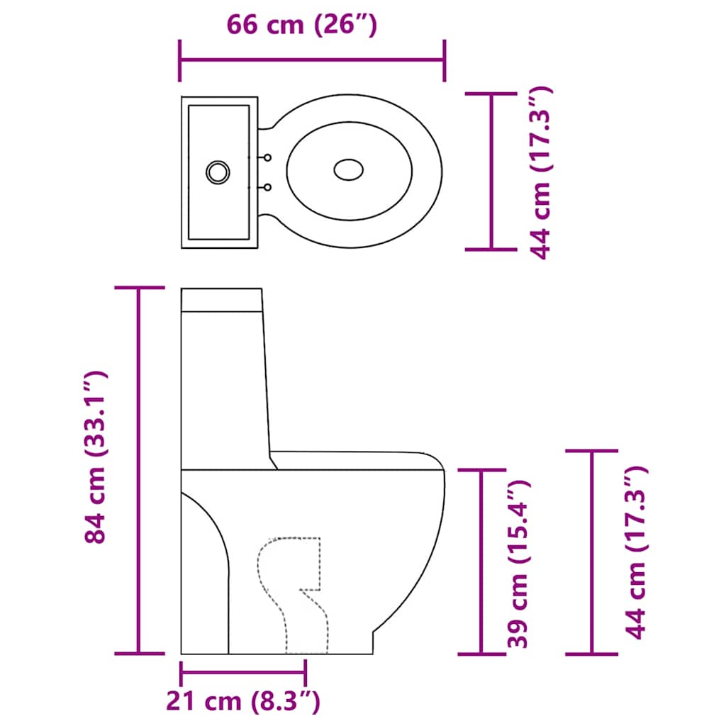 vidaXL WC Ceramic Toilet Bathroom Round Toilet Bottom Water Flow Black