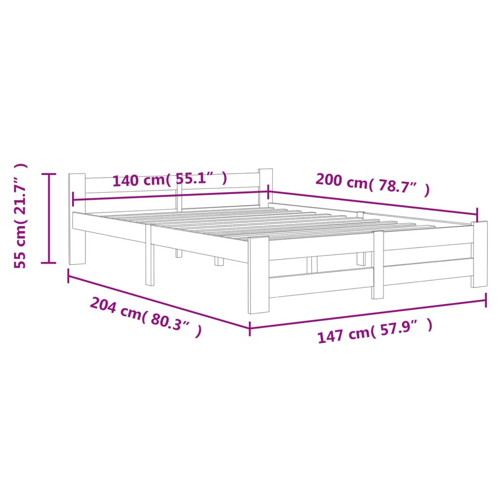 vidaXL Bed Frame without Mattress White Solid Pine Wood 140x200 cm