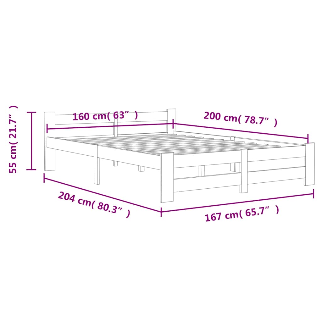 vidaXL Bed Frame without Mattress White Solid Pine Wood 160x200 cm