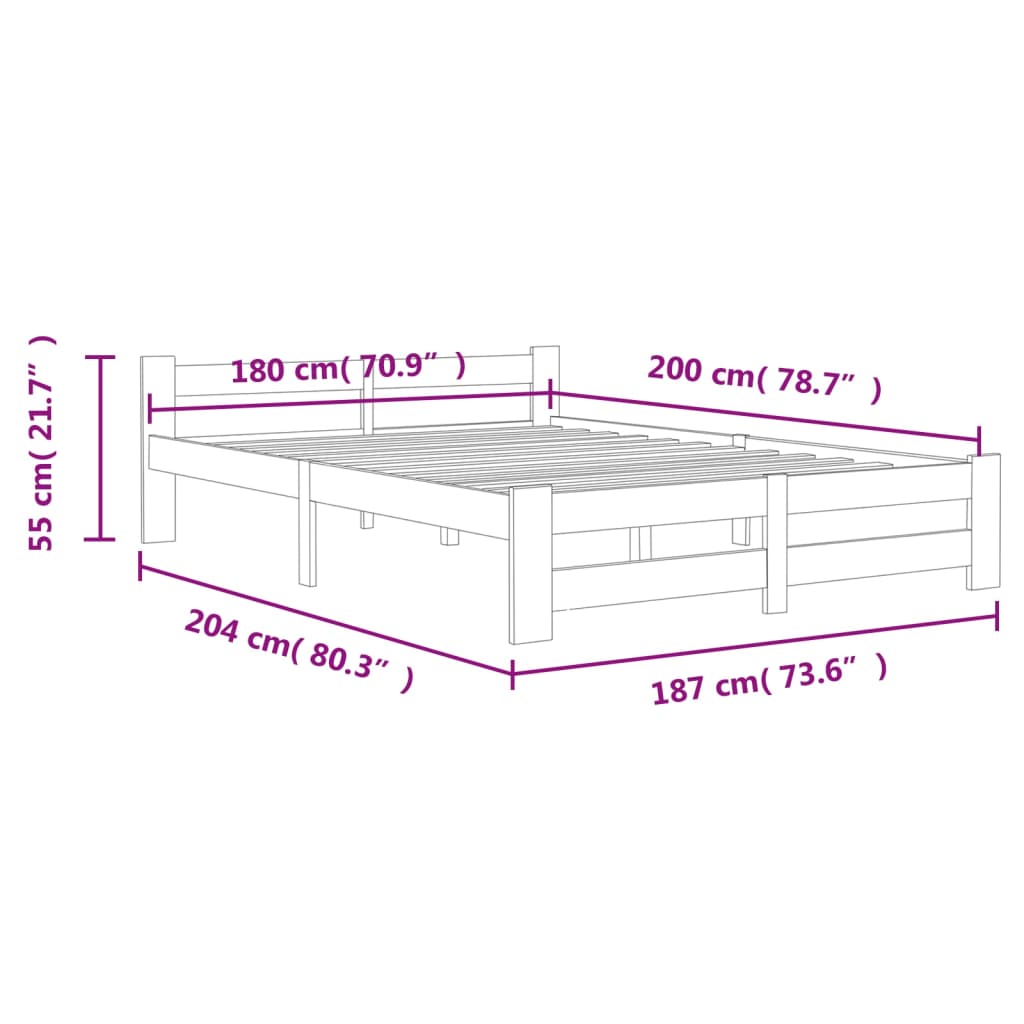 vidaXL Bed Frame without Mattress White Solid Pine Wood 180x200 cm