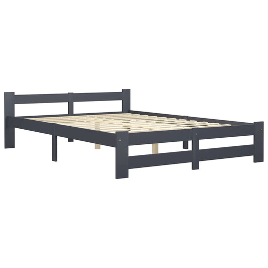 vidaXL Bed Frame | Dark Grey | Solid Pine Wood, Plywood | Double | Durable