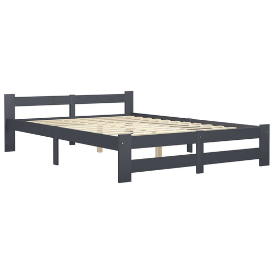 vidaXL Bed Frame | Dark Grey | Solid Pine Wood, Plywood | Double | Durable
