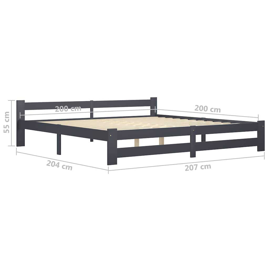 vidaXL Bed Frame without Mattress Dark Grey Solid Pine Wood 200x200 cm