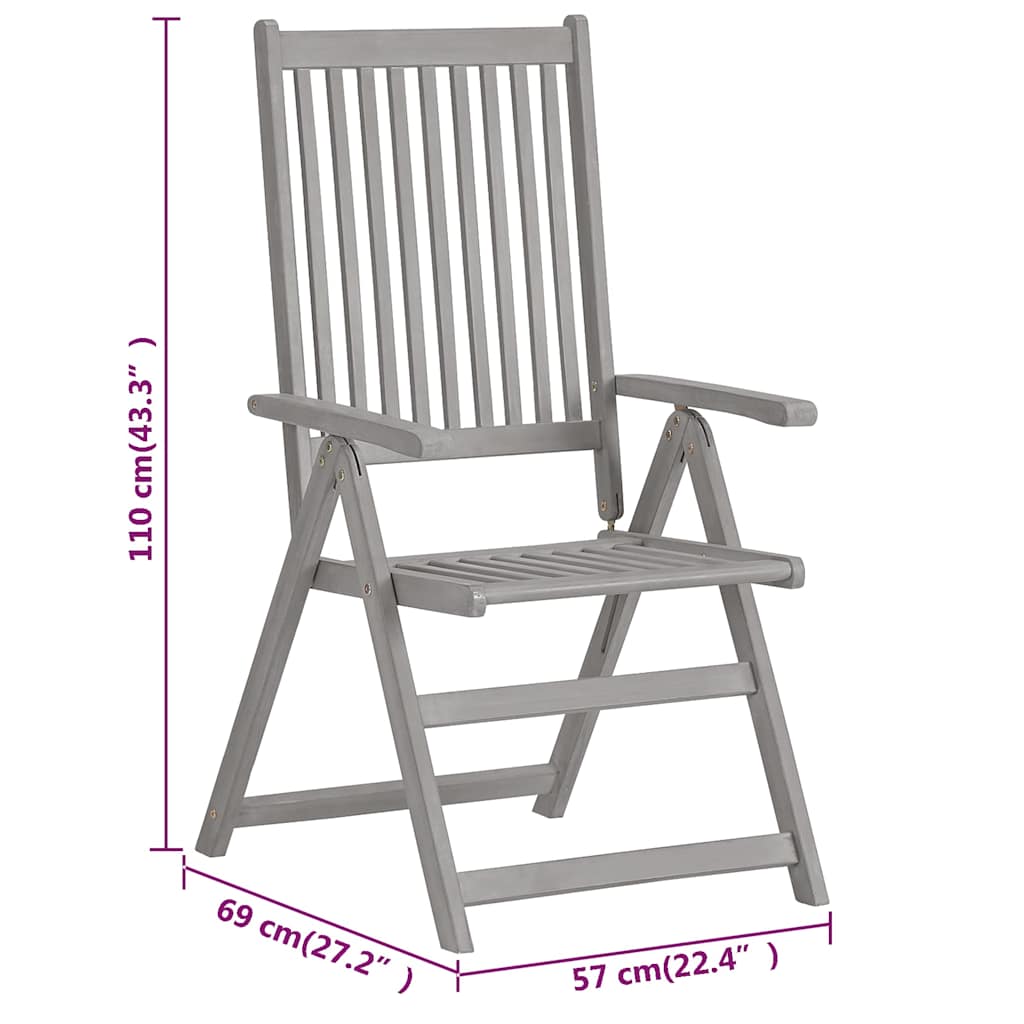 vidaXL Garden Reclining Chairs 4 pcs Grey Solid Acacia Wood