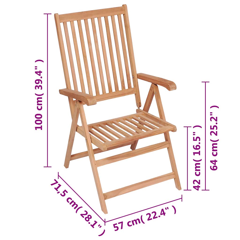 vidaXL Reclining Folding Chairs 6 pcs Solid Teak Wood