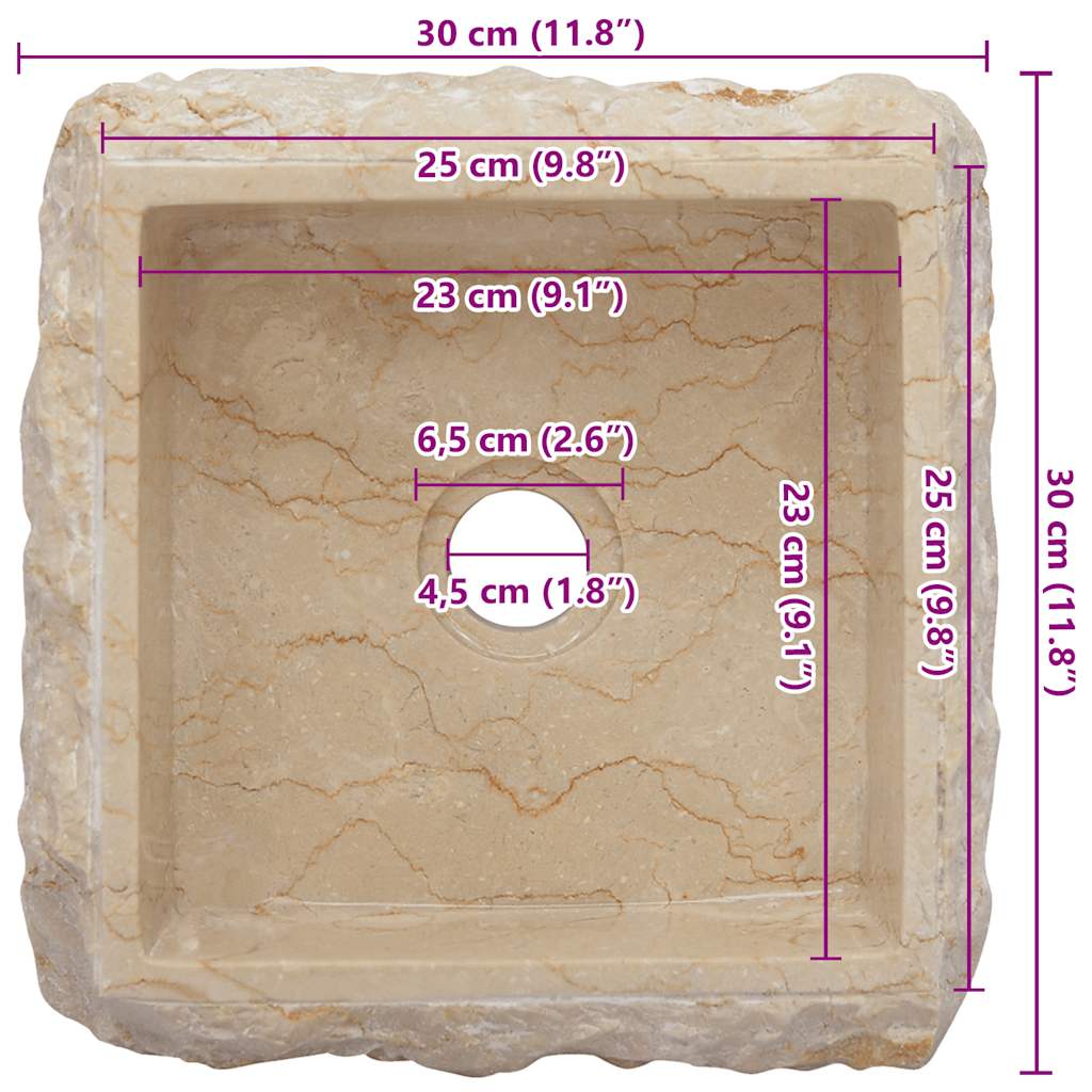 149174 vidaXL Sink Cream 30x30x13 cm Marble