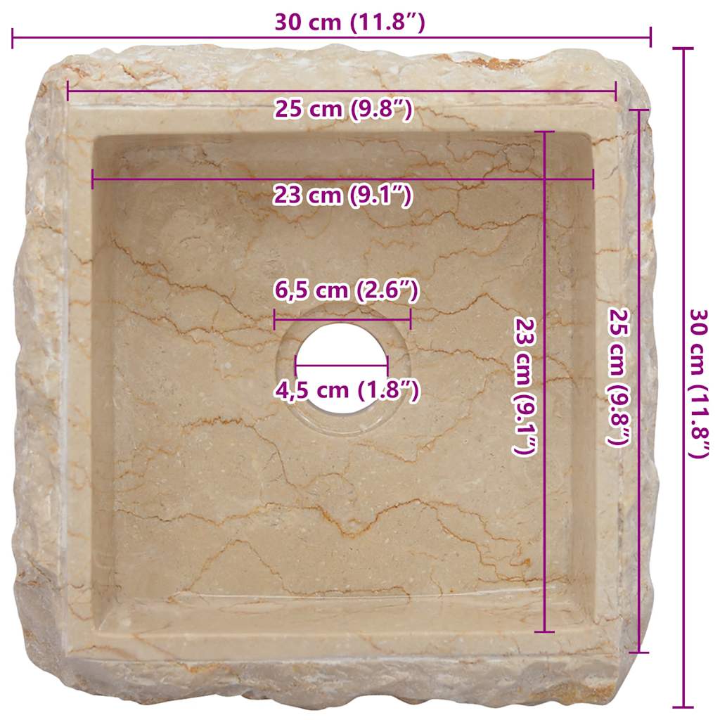 149174 vidaXL Sink Cream 30x30x13 cm Marble