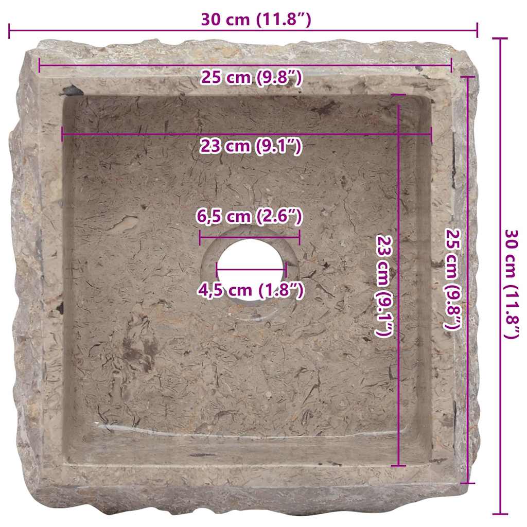 vidaXL Sink Grey 30x30x13 cm Marble