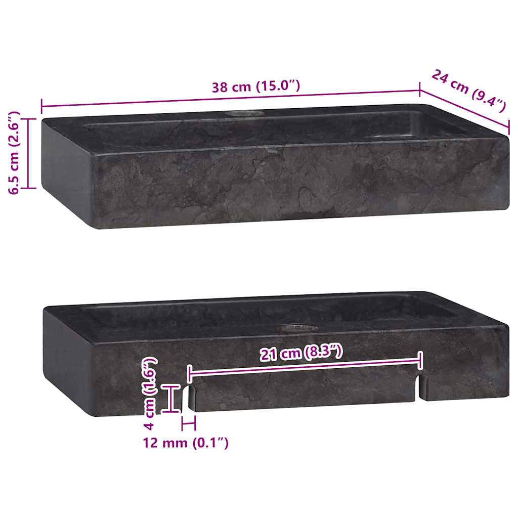 vidaXL Wall-mounted Sink Black 38x24x6,5 cm Marble