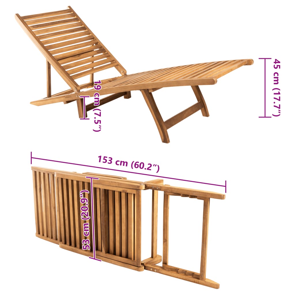vidaXL Sun Lounger | Teak | Teak Wood | Large | Foldable | Sun Lounger