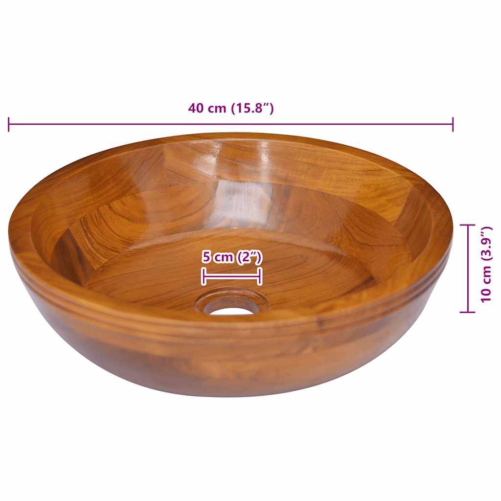 326160 vidaXL Basin Solid Teak Wood Φ40x10 cm