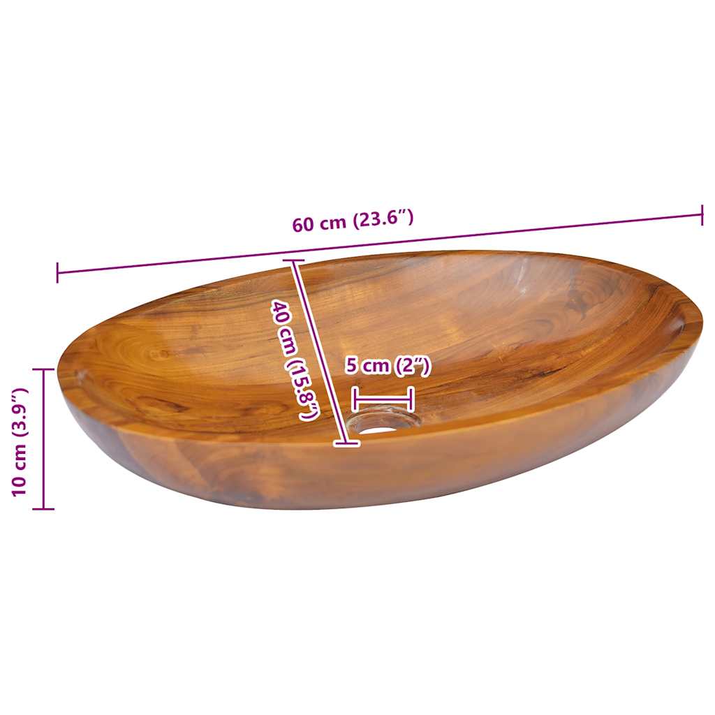 326162 vidaXL Basin Solid Teak Wood 60x40x10 cm