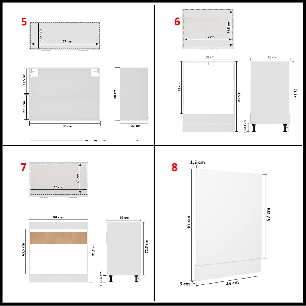 vidaXL Kitchen Cabinet Set | White | Engineered wood, glass | 8-piece set