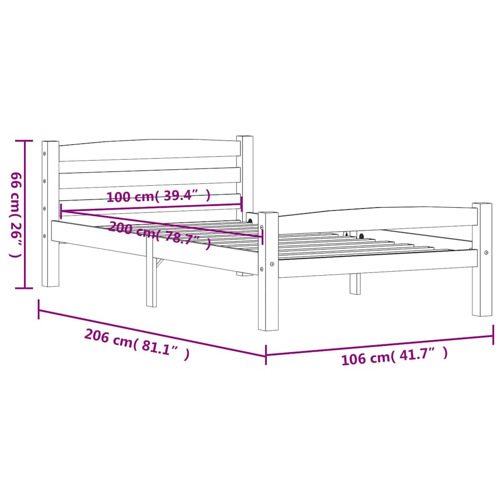 vidaXL Bed Frame without Mattress Solid Pinewood 100x200 cm