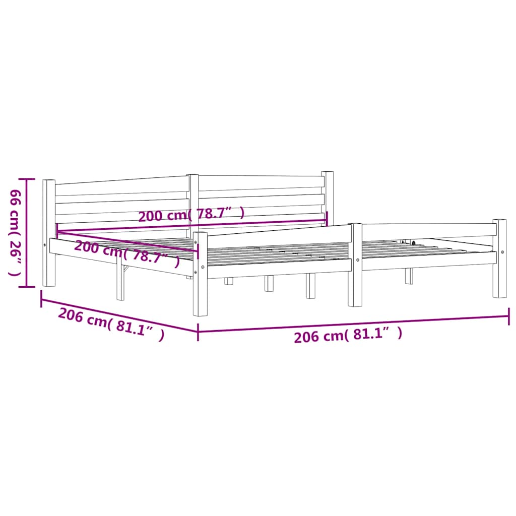 vidaXL Bed Frame without Mattress White Solid Pinewood 200x200 cm