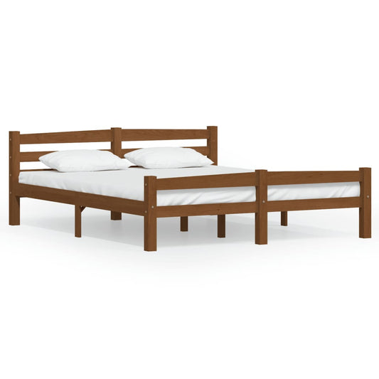 vidaXL Bed Frame | Honey Brown | Solid Pine Wood, Plywood | Double Size