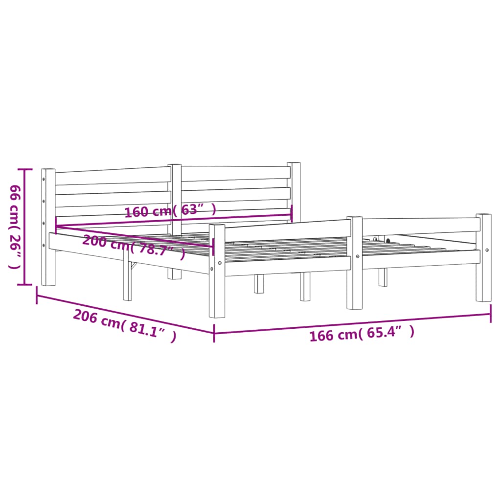 vidaXL Bed Frame | Honey Brown | Solid Pine Wood, Plywood | Double Size