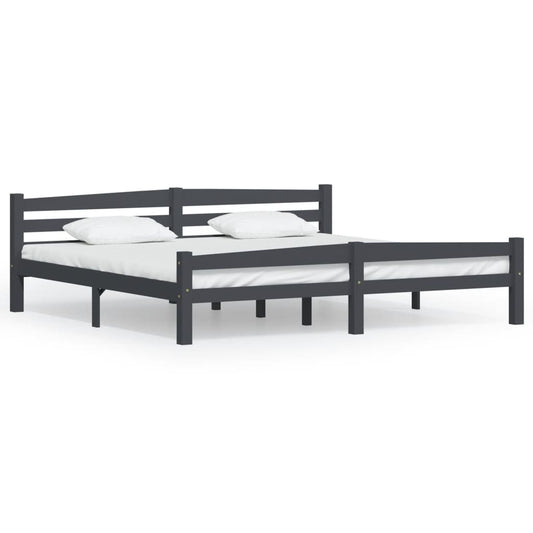 vidaXL Bed Frame | Dark grey | Solid pinewood, plywood | Double | Durable