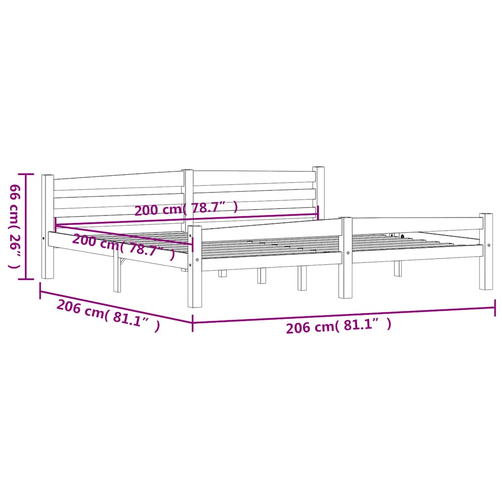 vidaXL Bed Frame without Mattress Dark Grey Solid Pinewood 200x200 cm