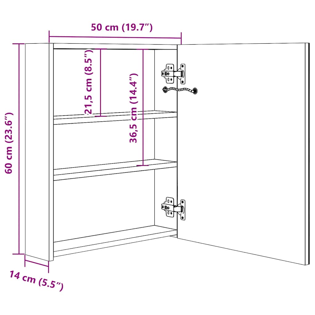 vidaXL LED Bathroom Mirror Cabinet Black 50x14x60 cm
