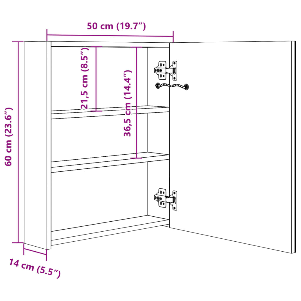 vidaXL LED Bathroom Mirror Cabinet Grey 50x14x60 cm