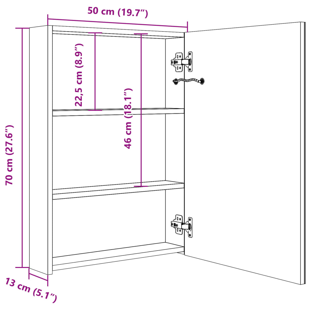 vidaXL LED Bathroom Mirror Cabinet Concrete Grey 50x13x70 cm