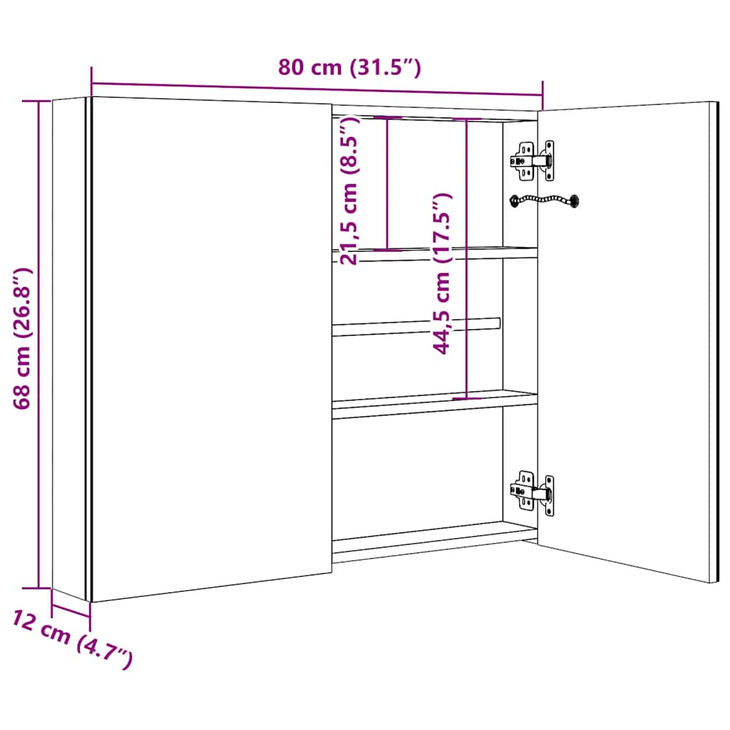 vidaXL LED Bathroom Mirror Cabinet Oak 80x12x68 cm