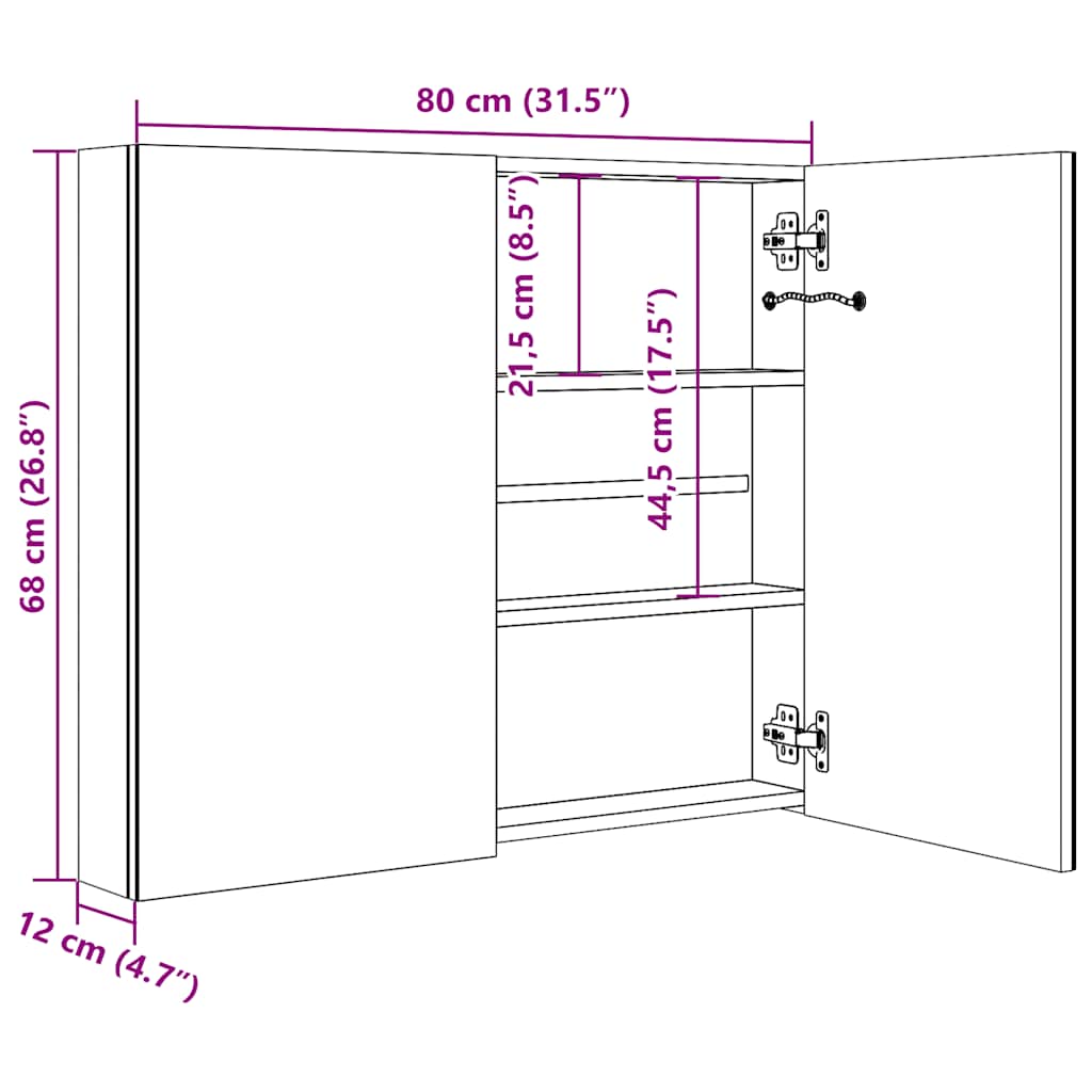 vidaXL LED Bathroom Mirror Cabinet White and Oak 80x12x68 cm