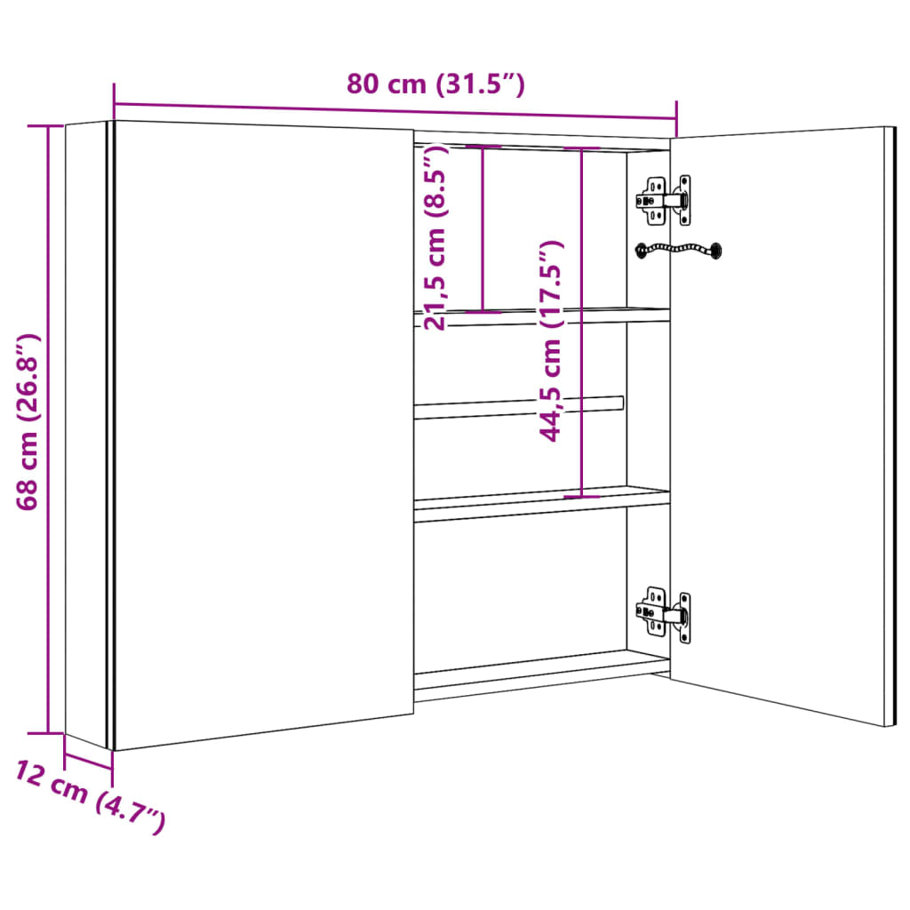 vidaXL LED Bathroom Mirror Cabinet Shining White 80x12x68 cm