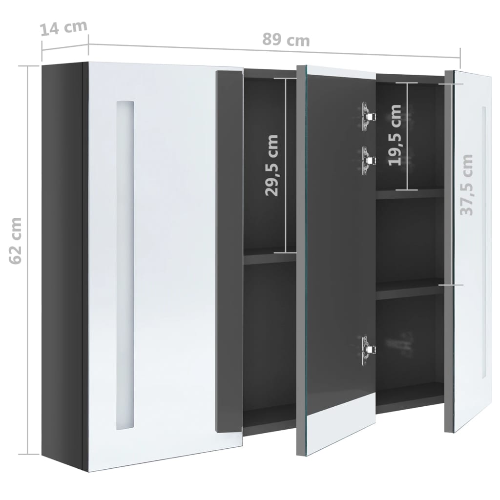 vidaXL Bathroom Cabinet | Shining Grey | MDF with Melamine Finish, Glass Mirror