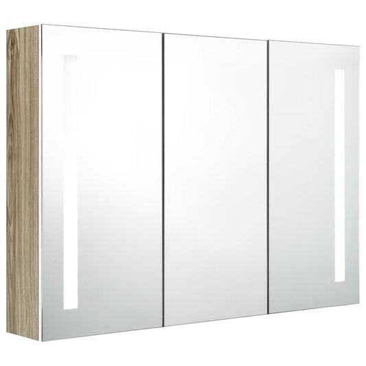 vidaXL LED Bathroom Mirror Cabinet 89x14x62 cm White and Oak