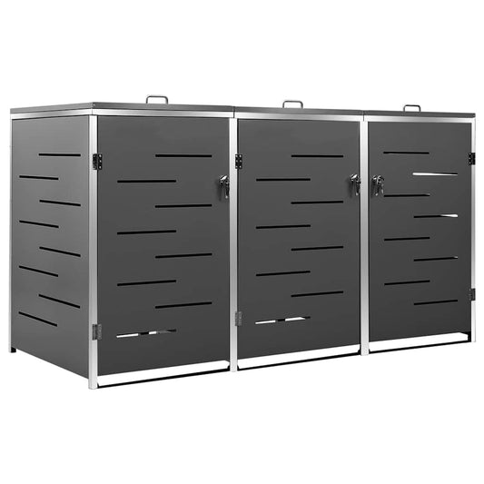 vidaXL Triple Wheelie Bin Shed 207x77.5x115 cm Stainless Steel
