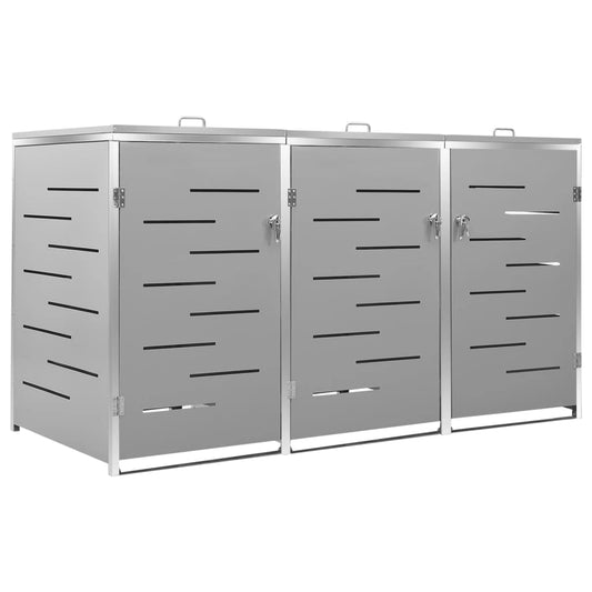vidaXL Triple Wheelie Bin Shed 207x77.5x115 cm Stainless Steel