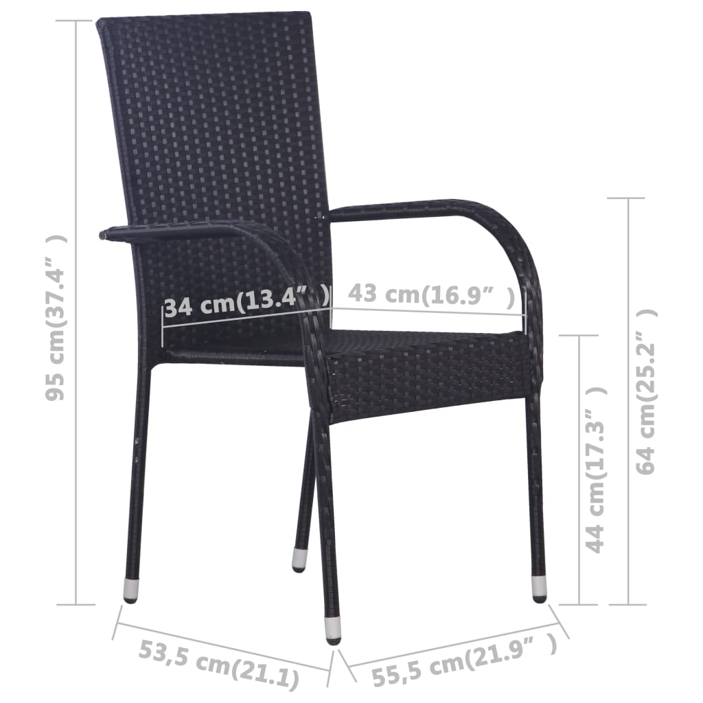vidaXL Dining Set | Black | Solid Acacia wood | Compact | Stackable | Dining Set