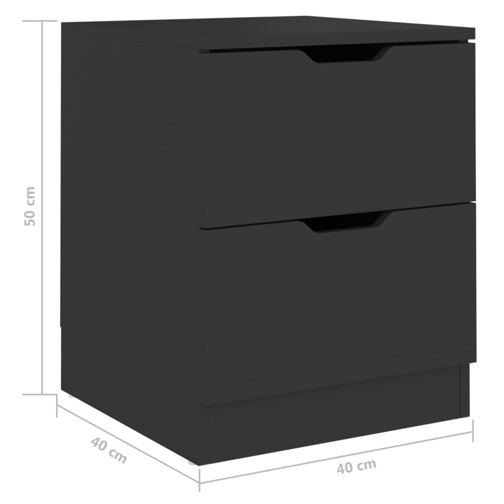 vidaXL Bedside Cabinet | Set of 2 | Black | Engineered wood, MDF | 40x40x50 cm