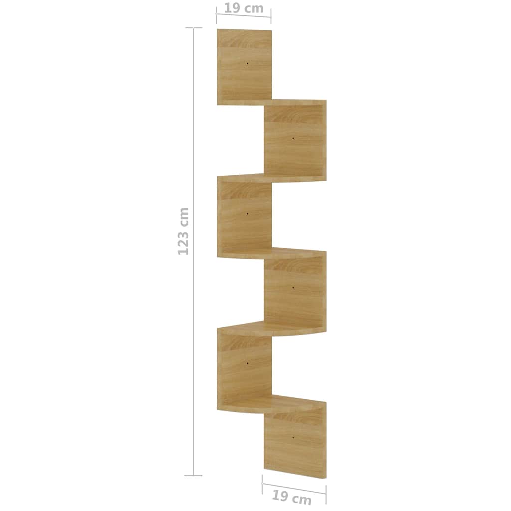 326834 vidaXL Wall Corner Shelf Sonoma Oak 19x19x123 cm Engineered Wood