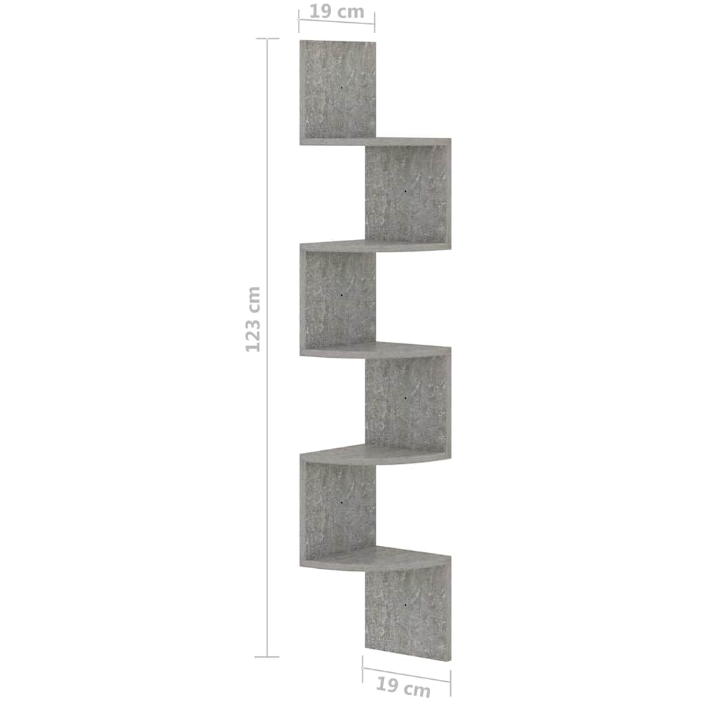 326835 vidaXL Wall Corner Shelf Concrete Grey 19x19x123 cm Engineered Wood